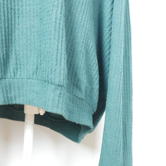 Fantastic Fawn Soft Forest Dark Green Waffle Knit Long Sleeve V Neck Top Large - Picture 8 of 10